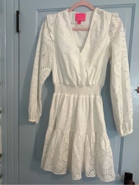Lilly Pulitzer Women's White Eyelet V-Neck Smocked Waist Dress